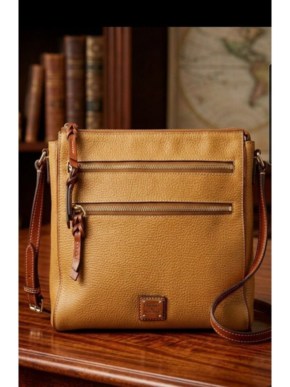 Dooney & Bourke Triple Zip Pebble Leather Crossbody Messenger Bag -READ